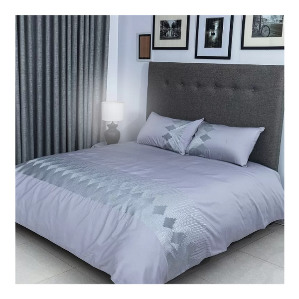 Duvet Cover Set With Egyptian cotton Fitted Sheet- 400 TC ( Celia Silver Design)