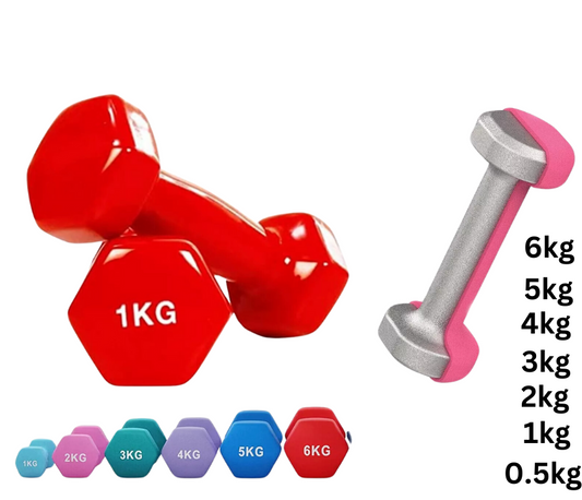 Vinyl Coated Dumbbells Weights Pair Gym Fitness Biceps Muscle Exercise 0.5 - 6Kg