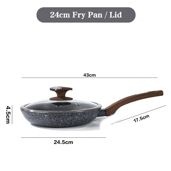 24cm Non-Stick Frying Pan with Lid | Granite Coating & Induction Safe – Houszy