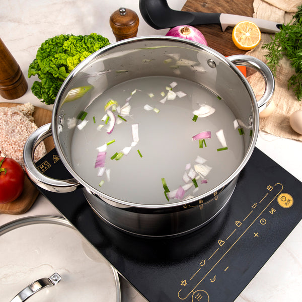 Stainless Steel Non-stick Cookware Set with Glass Lids - 12pcs