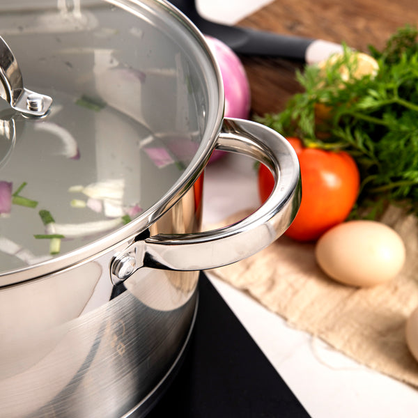 Stainless Steel Non-stick Cookware Set with Glass Lids - 12pcs