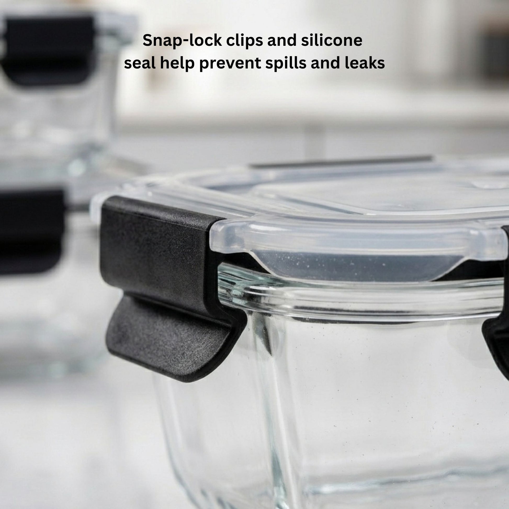 Glass Meal Prep Containers With Snap Lock Lids - 24pcs Set (Black) - Houszy