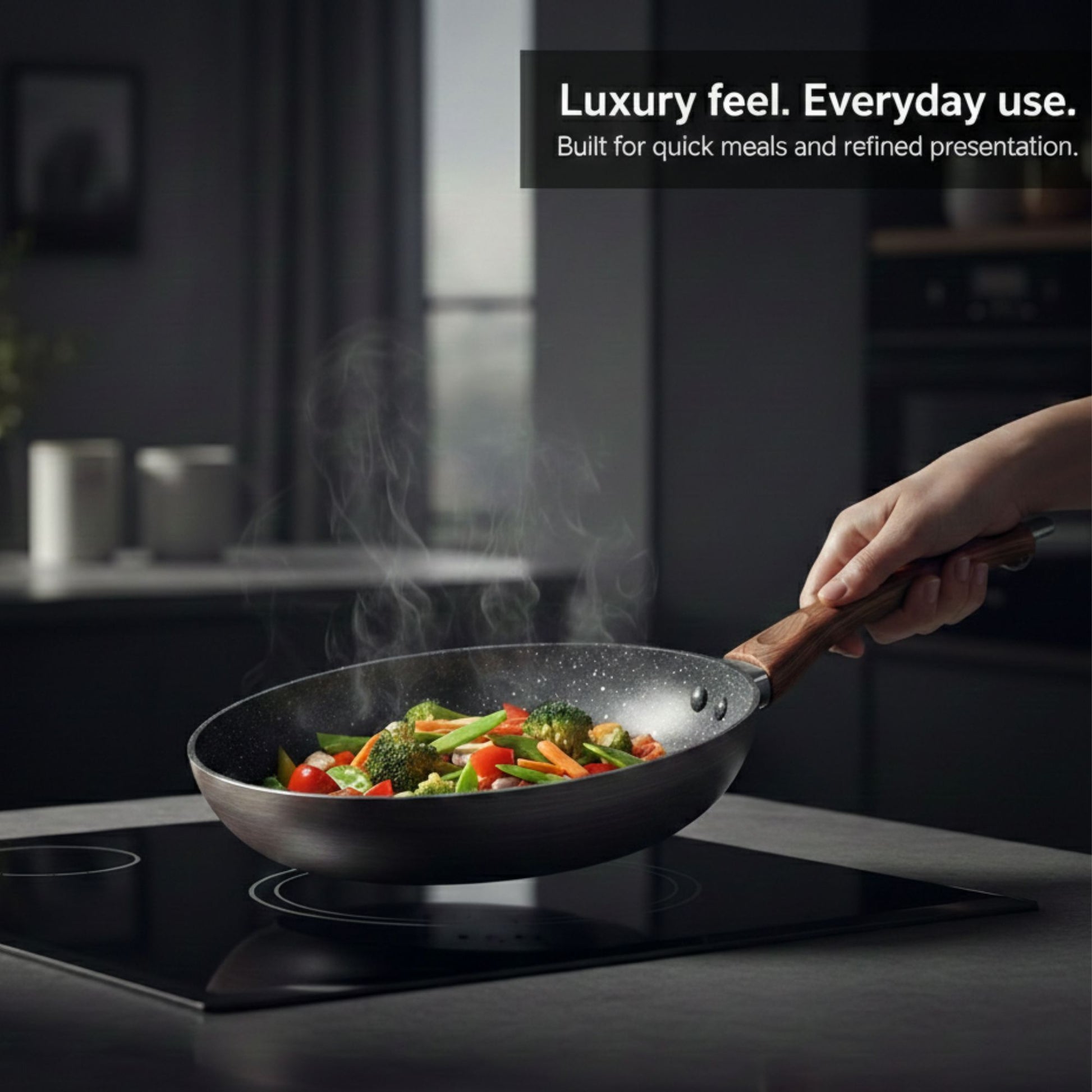 24cm Non-Stick Frying Pan with Lid | Granite Coating & Induction Safe – Houszy