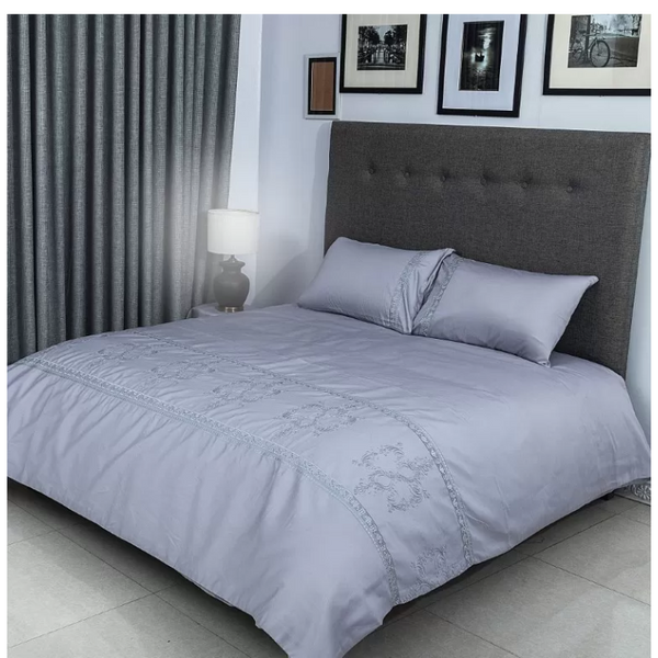 Duvet Cover Set With Egyptian Cotton Fitted Sheet-400 TC (Priscilla Silver Design)