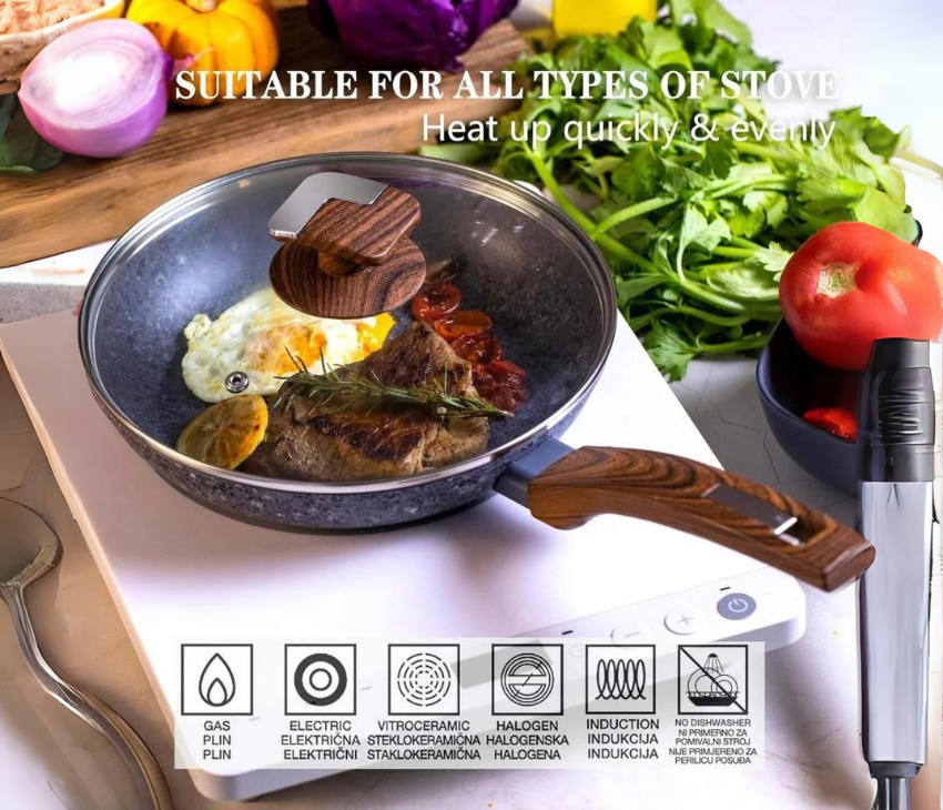 Non-Stick Frying Pan With Tempared Glass Lid-28 cm