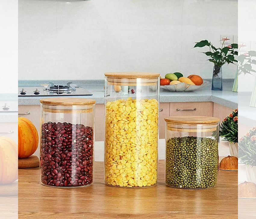 Glass Storage Jar with Airtight  Bamboo Lids,  Ideal for Candy, Spice, Coffee Beans