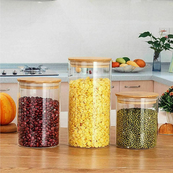 Glass Storage Jar with Airtight  Bamboo Lids,  Ideal for Candy, Spice, Coffee Beans