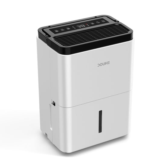 Houszy 12L/Day Dehumidifier for Home Damp, 2.5L Tank, Digital Humidity Display, 1-24H Timer, R290 Compressor, Auto Defrost, Child Lock, Continuous Drainage, Carbon Filter, Handle & Casters