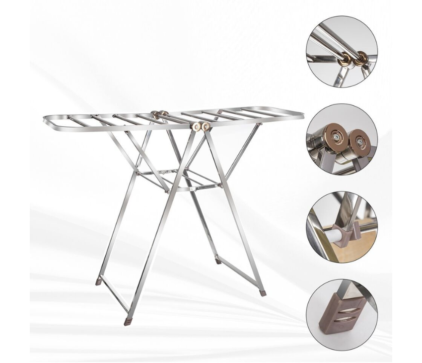 Foldable Clothes Drying Rack with Adjustable Wings-2-Level, for Indoor / Outdoor Use