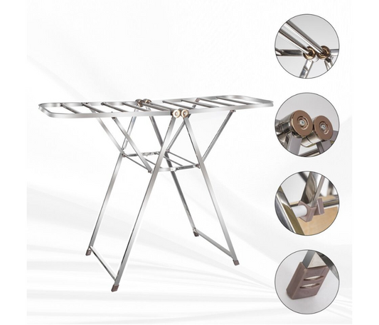 2-Level Foldable Clothes Drying Rack with Adjustable Wings, for Indoor/Outdoor Use (Silver)