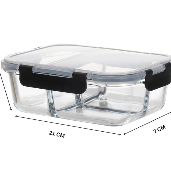 3-Compartment Glass Meal Prep Containers With Snap Lock Lids–Set Of 3-Houszy®