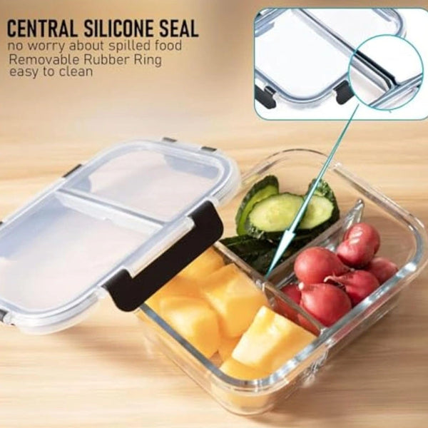 3-Compartment Glass Meal Prep Containers With Snap Lock Lids–Set Of 3