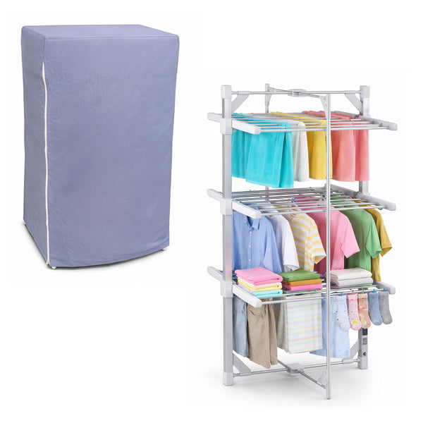 3-Tier Electric Heated Clothes Airer with Cover & Peg Hooks, Touch Screen Timer Display, Foldable Indoor Laundry Dryer Rack (Timer Auto-Off)