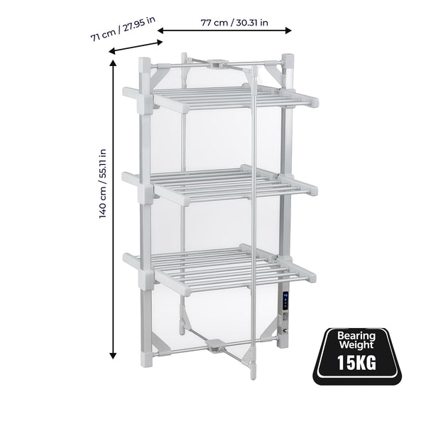3-Tier Electric Heated Clothes Airer with Cover & Peg Hooks, Touch Screen Timer Display, Foldable Indoor Laundry Dryer Rack (Timer Auto-Off)