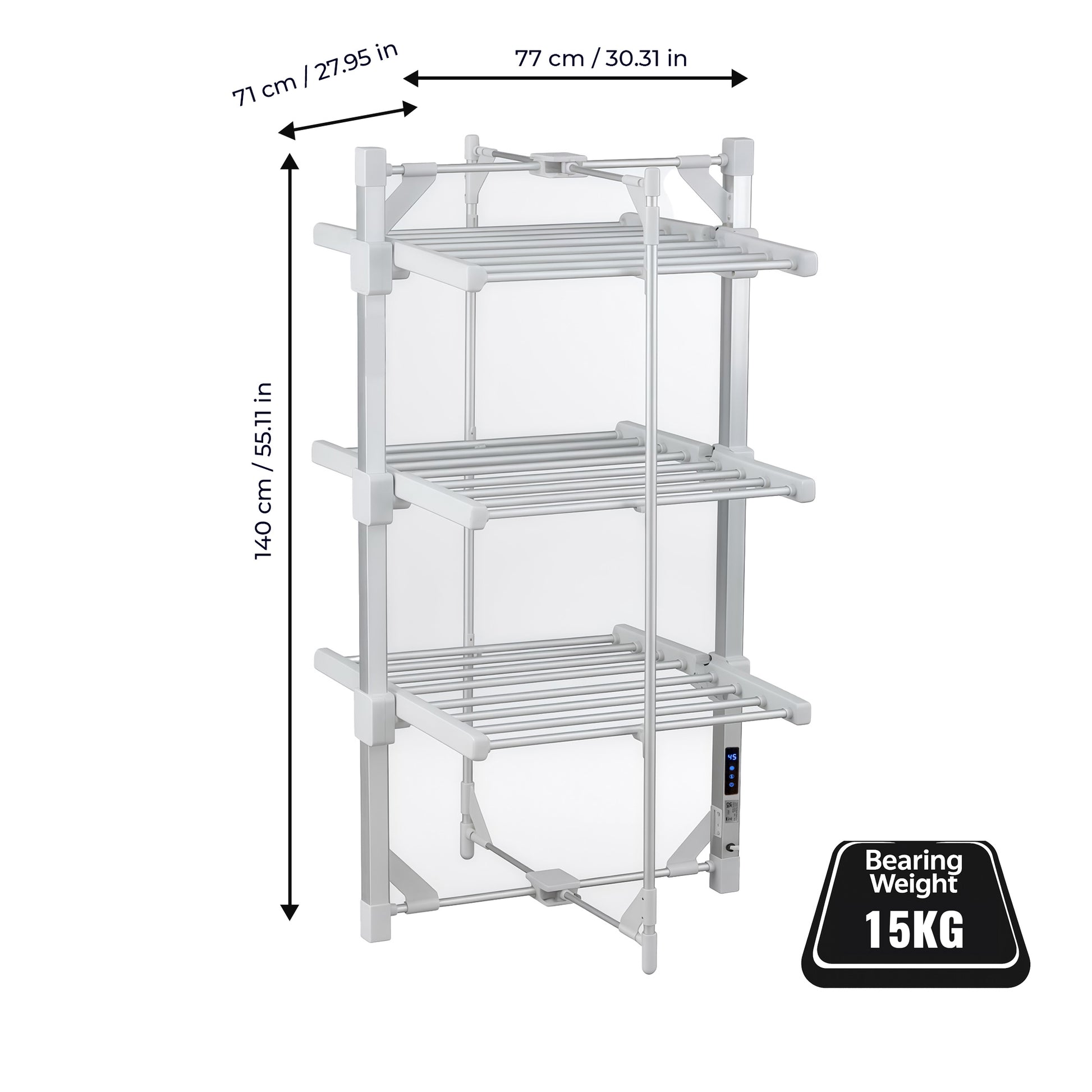 3-Tier Electric Heated Clothes Airer with Cover & Peg Hooks, Touch Screen Timer Display, Foldable Indoor Laundry Dryer Rack (Timer Auto-Off)