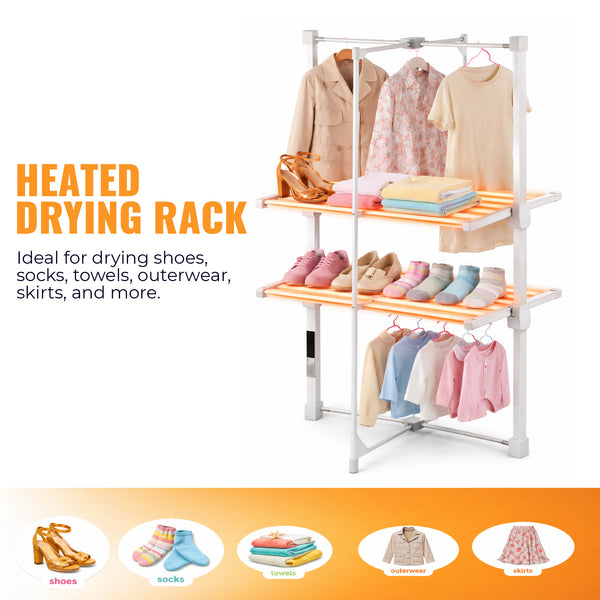 3-Tier Electric Heated Clothes Airer with Cover & Peg Hooks, Touch Screen Timer Display, Foldable Indoor Laundry Dryer Rack (Timer Auto-Off)