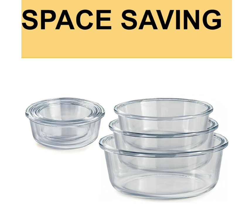 Round Glass Containers With Snap Lock Lids (Stackable) - Set Of 3