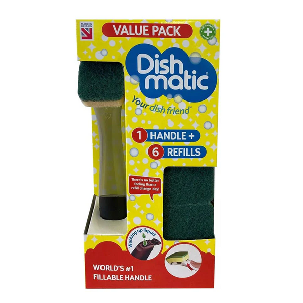 Dishmatic Washing Up Sponge Liquid Dispenser Handle & 6 Refills Value Pack Kit