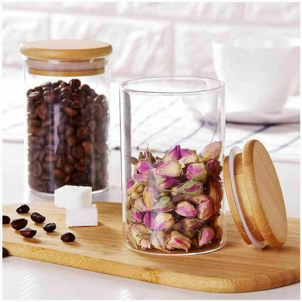 Glass Storage Jar with Airtight  Bamboo Lids,  Ideal for Candy, Spice, Coffee Beans