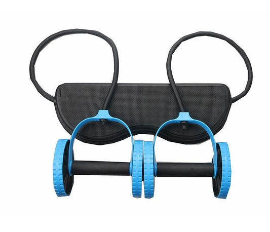 Ab Wheel Roller With Thick Knee Pad Mat &  Pull Ropes - Exercise All in One Slimming Trainer