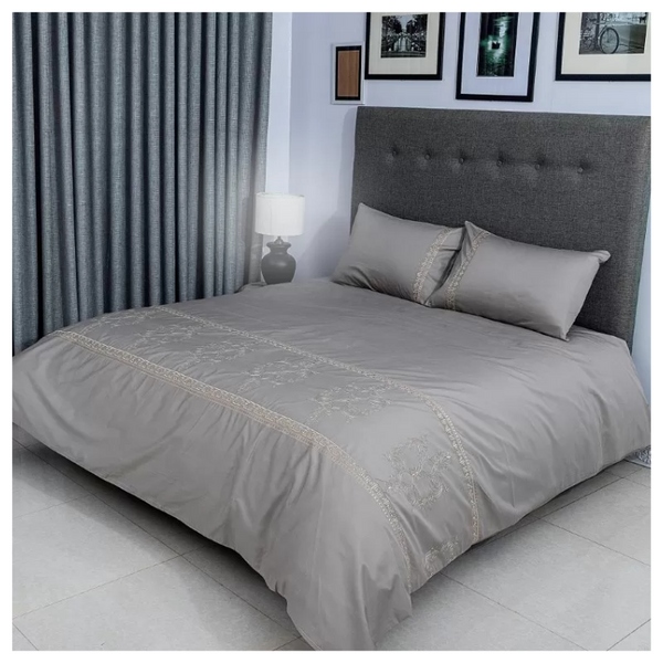 Duvet Cover Set With Egyptian Cotton Fitted Sheet-400 TC (Priscilla Silver Design)