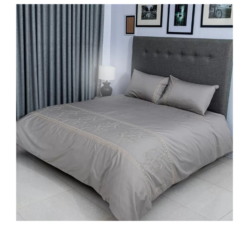 Duvet Cover Set With Egyptian Cotton Fitted Sheet-400 TC (Priscilla Silver Design)