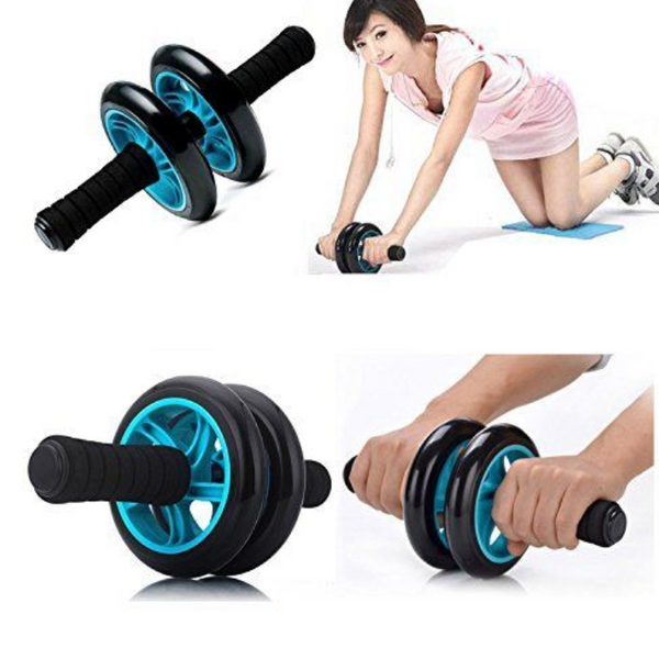Ab Roller Wheel with Anti-Slip Mat - Twin-Wheel Set for Core & Abs Exercise (Blue)