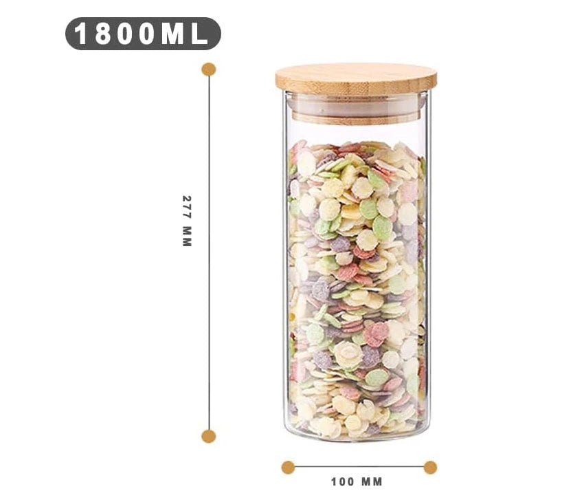 Glass Storage Jars with Bamboo Lids - 3-Piece Set, 1800ml, 1000ml, 500ml