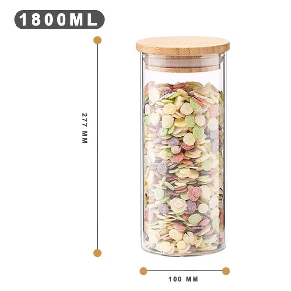 Glass Storage Jars with Bamboo Lids - 3-Piece Set, 1800ml, 1000ml, 500ml