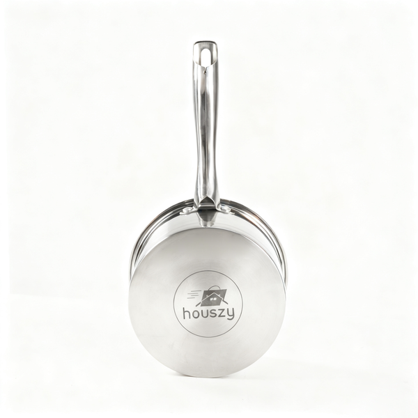 Stainless Steel Saucepan Set (16/18/20cm) with Glass Lids– Induction & All Hobs, Even‑Heat Base-6pc