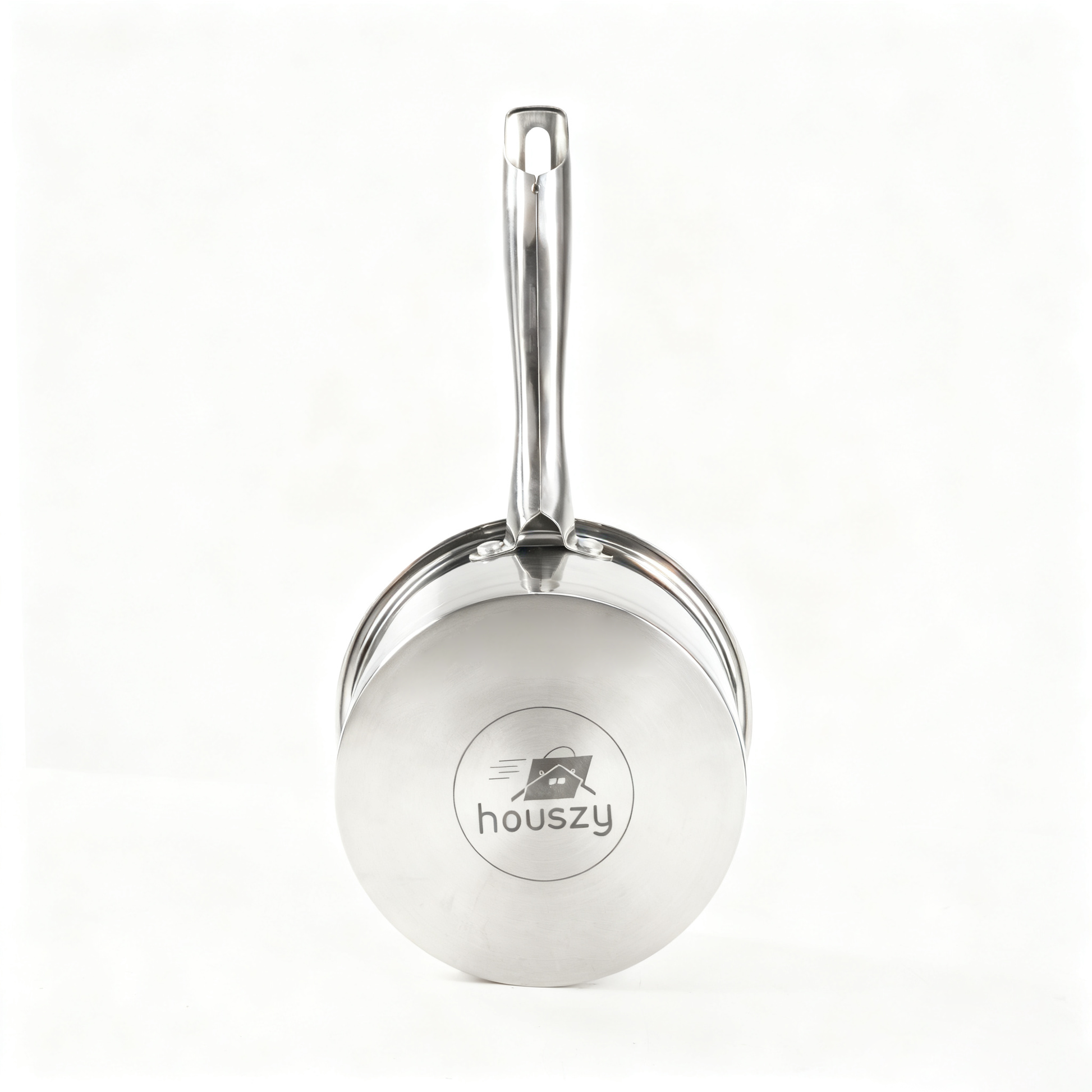 Stainless Steel Saucepan Set (16/18/20cm) with Glass Lids– Induction & All Hobs, Even‑Heat Base-6pc