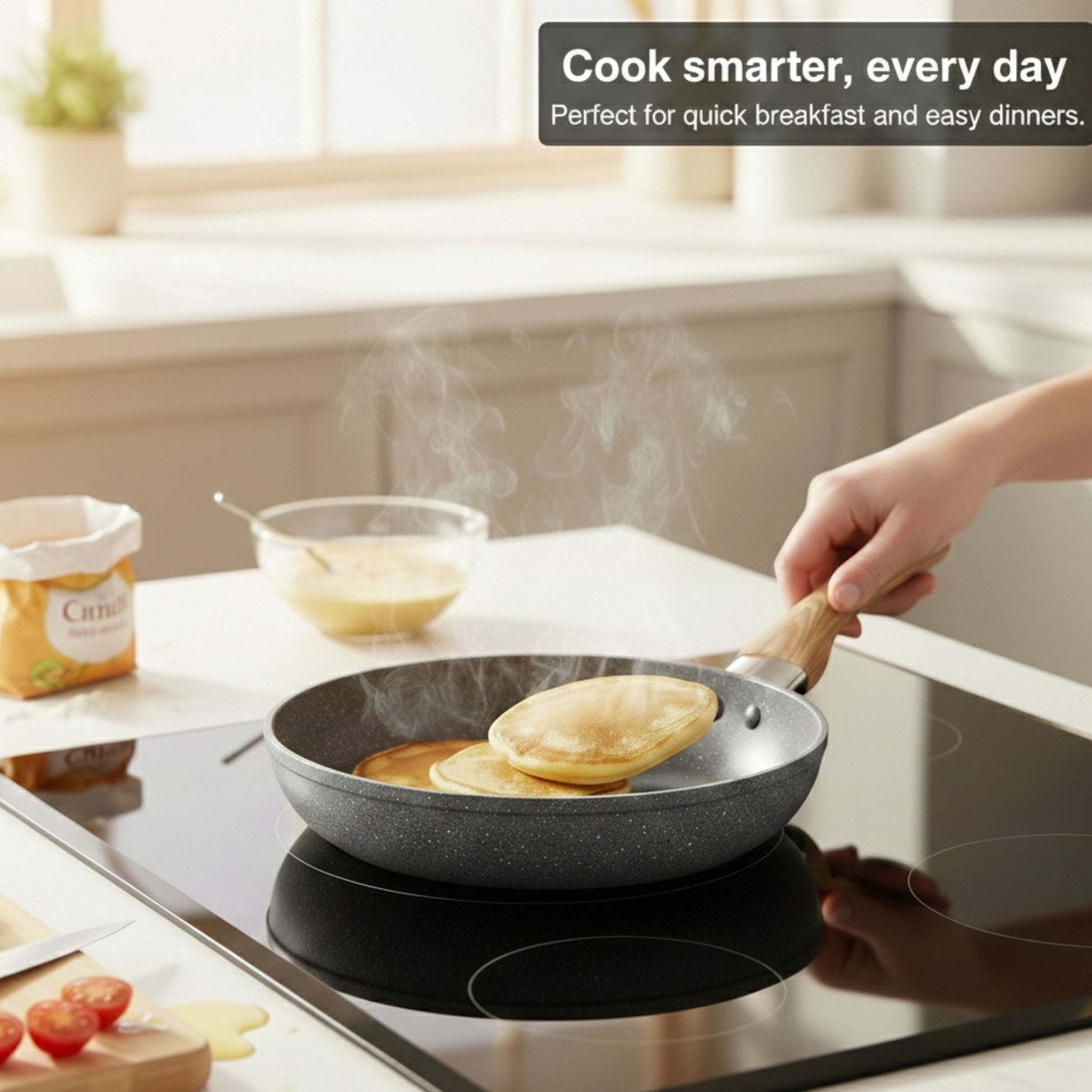 24cm Non-Stick Frying Pan with Lid | Granite Coating & Induction Safe – Houszy