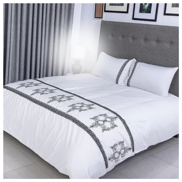 Duvet Cover Set With Egyptian Cotton Fitted Sheet-400 TC (Priscilla Silver Design)