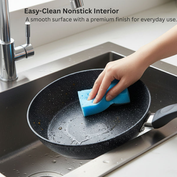 24cm Deep Frying Pan with Lid | Non-Stick Granite Coating, Induction Safe – Houszy