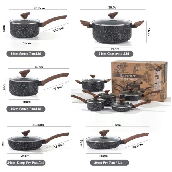 10-Piece Cookware Set | Non-Stick Granite Pots & Pans with Lids – Houszy
