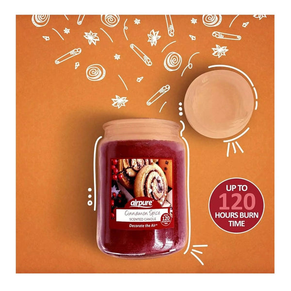 Airpure Large Jar Scented Candle Cinnamon Spice 510g