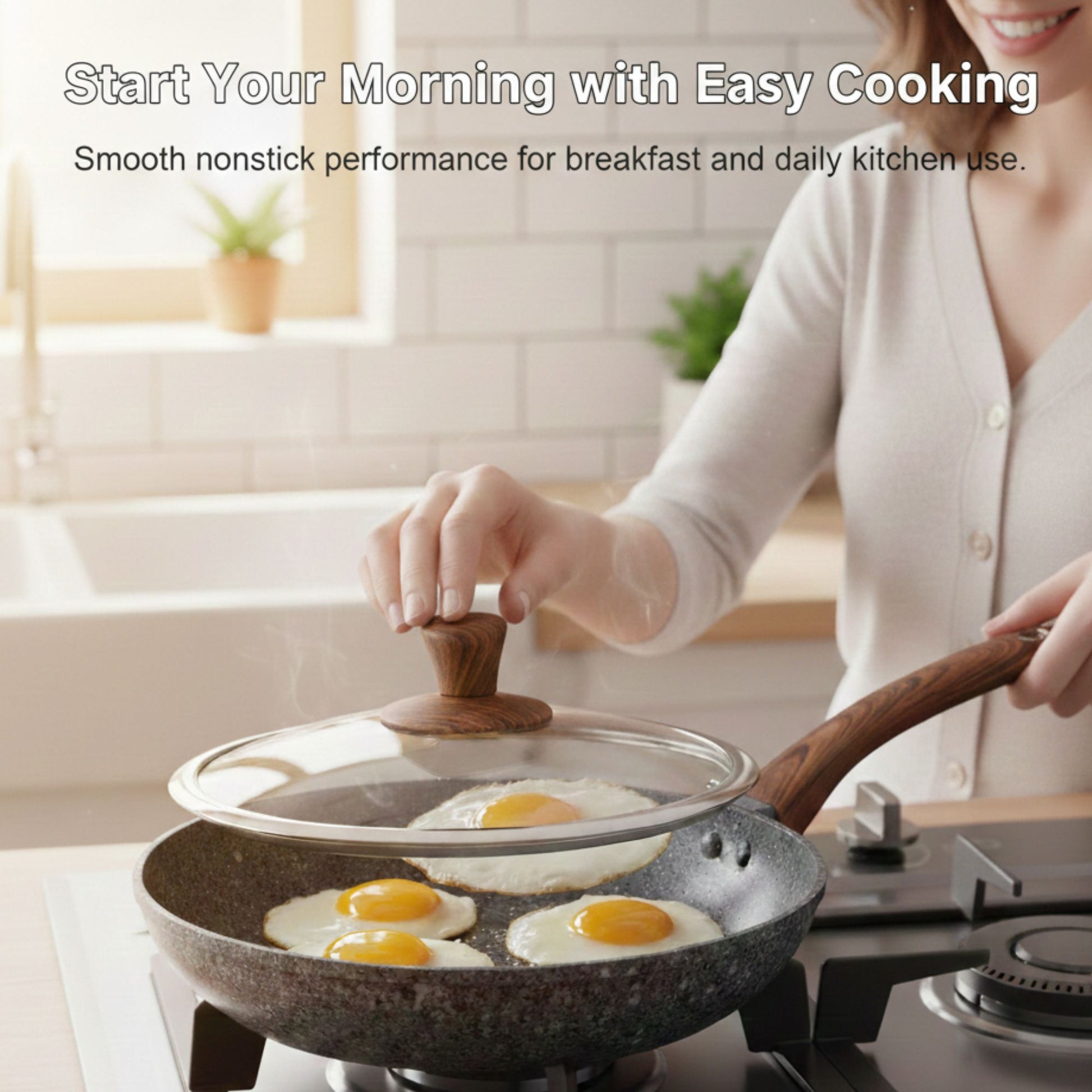 28cm Non-Stick Frying Pan with Lid | Granite Coated, Induction Compatible – Houszy