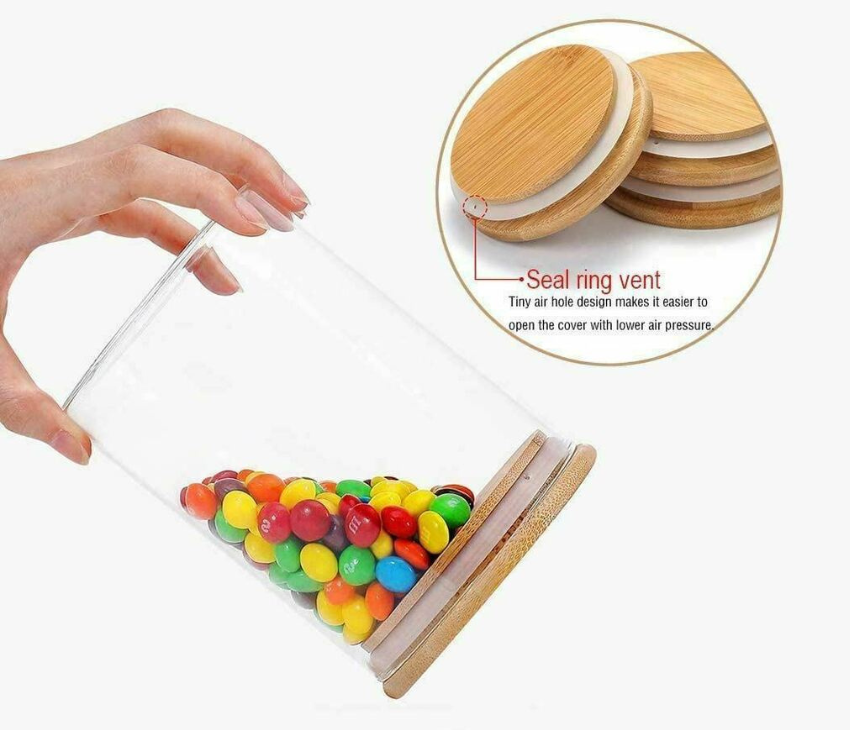 Glass Storage Jar with Airtight  Bamboo Lids,  Ideal for Candy, Spice, Coffee Beans