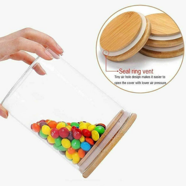 Glass Storage Jar with Airtight  Bamboo Lids,  Ideal for Candy, Spice, Coffee Beans