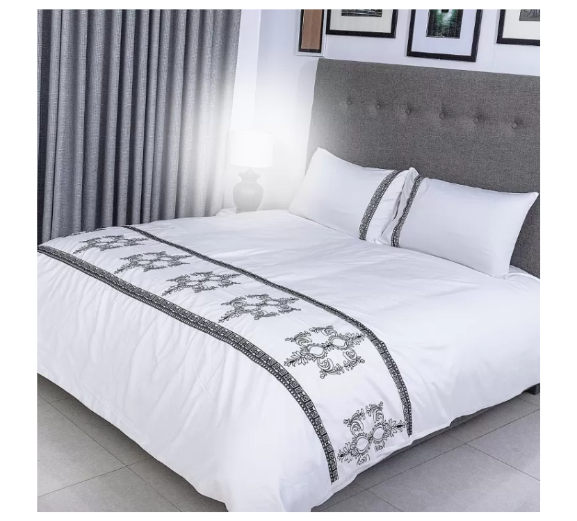 Duvet Cover Set With Egyptian Cotton Fitted Sheet-400 TC (Priscilla Silver Design)