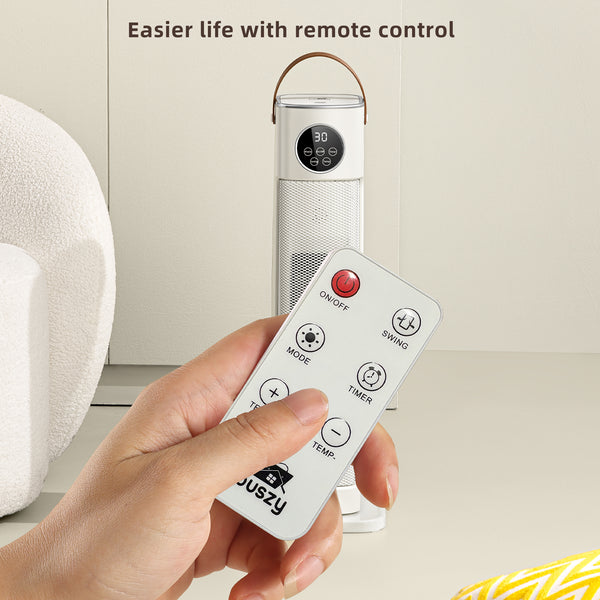 Houszy PTC Ceramic Tower Heater 2000W – Oscillating Fan Heater with Thermostat 16–35°C, 12-Hour Timer, Remote, Tip-Over & Overheat Protection, LED Display– BS Plug