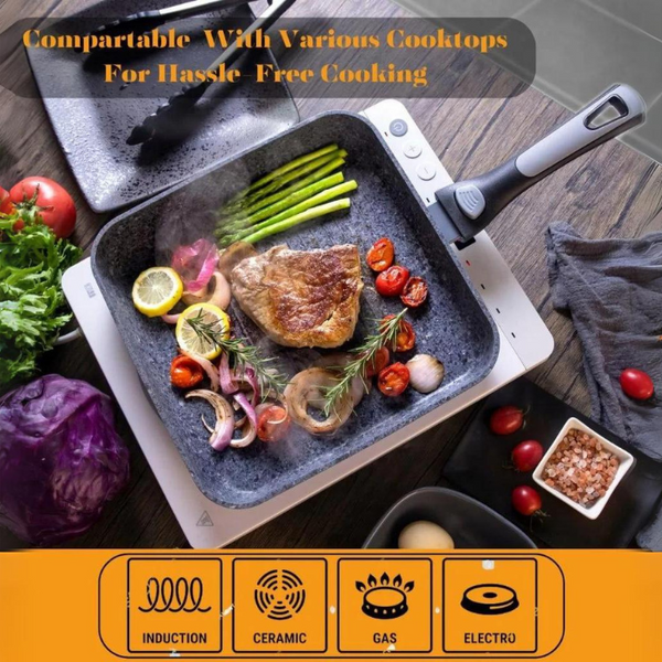 26cm Non-Stick Grill Pan | Removable Handle, Induction Safe, Granite Coated – Houszy