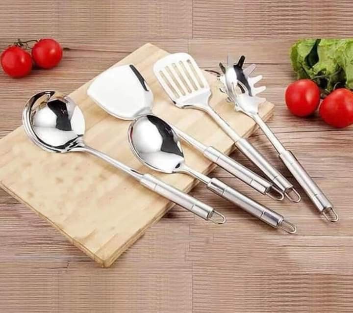 Set of Oil dispenser Bottle, Glass Food Storage 3 Piece and 5pc stainless steel kitchen utensils For Kitchen Use