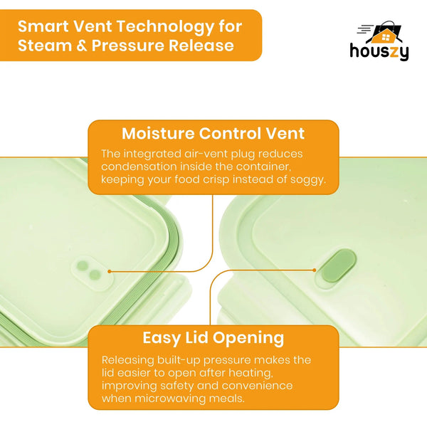 Houszy Glass Food Containers with Air-Vent Lids – 5 Pack – Mint-Green