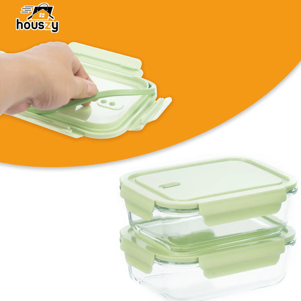 Houszy Glass Food Containers with Air-Vent Lids – 5 Pack – Mint-Green