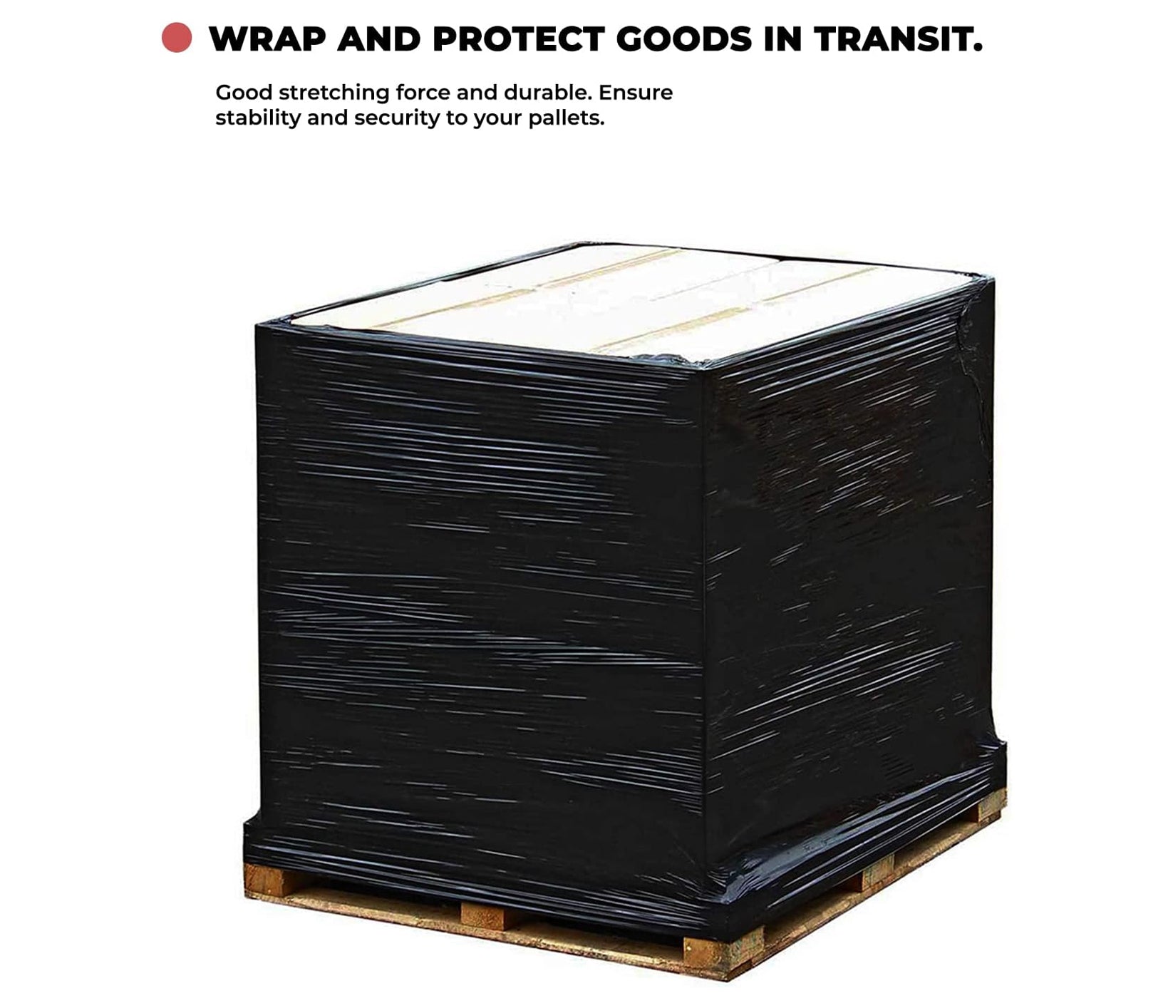 Black Pallet Stretch Wrap | Standard Core, 20mu Thick, Industrial Strength | Plastic Wrap | Packaging for Removals, Industrial & Warehouse Use-1 Roll x 300mm