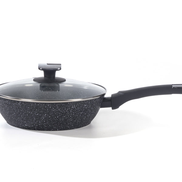 24cm Deep Frying Pan with Lid | Non-Stick Granite Coating, Induction Safe – Houszy