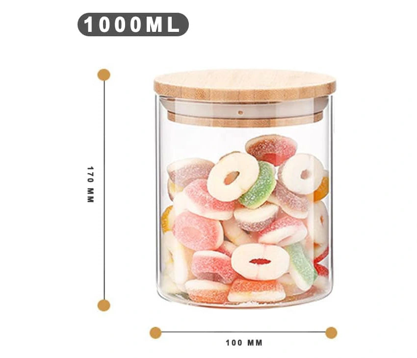 Glass Storage Jars with Bamboo Lids - 3-Piece Set, 1800ml, 1000ml, 500ml