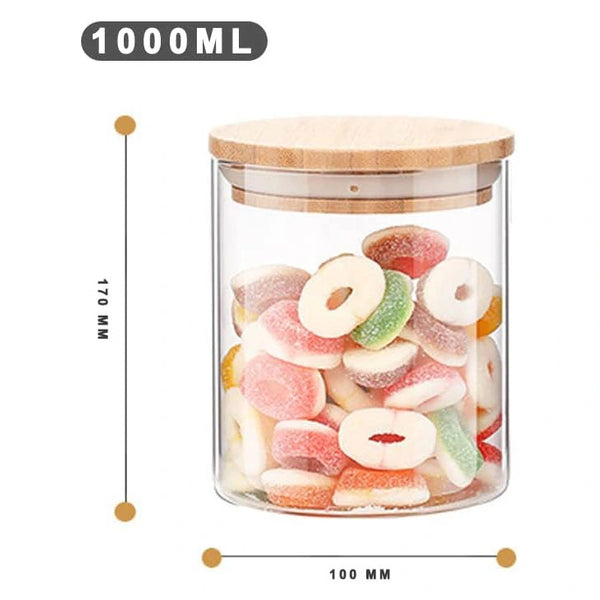 Glass Storage Jars with Bamboo Lids - 3-Piece Set, 1800ml, 1000ml, 500ml