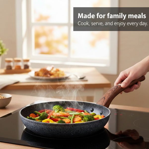 24cm Non-Stick Frying Pan with Lid | Granite Coating & Induction Safe – Houszy
